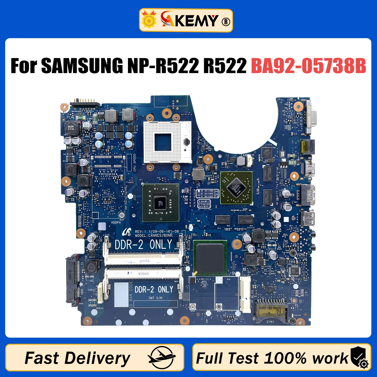 AKEMY BA41-01060A BA41-01061A BA92-05738A BA92-05738B For Samsung NP-R522 R522 Laptop Motherboard PM45 DDR2 fully tested PM