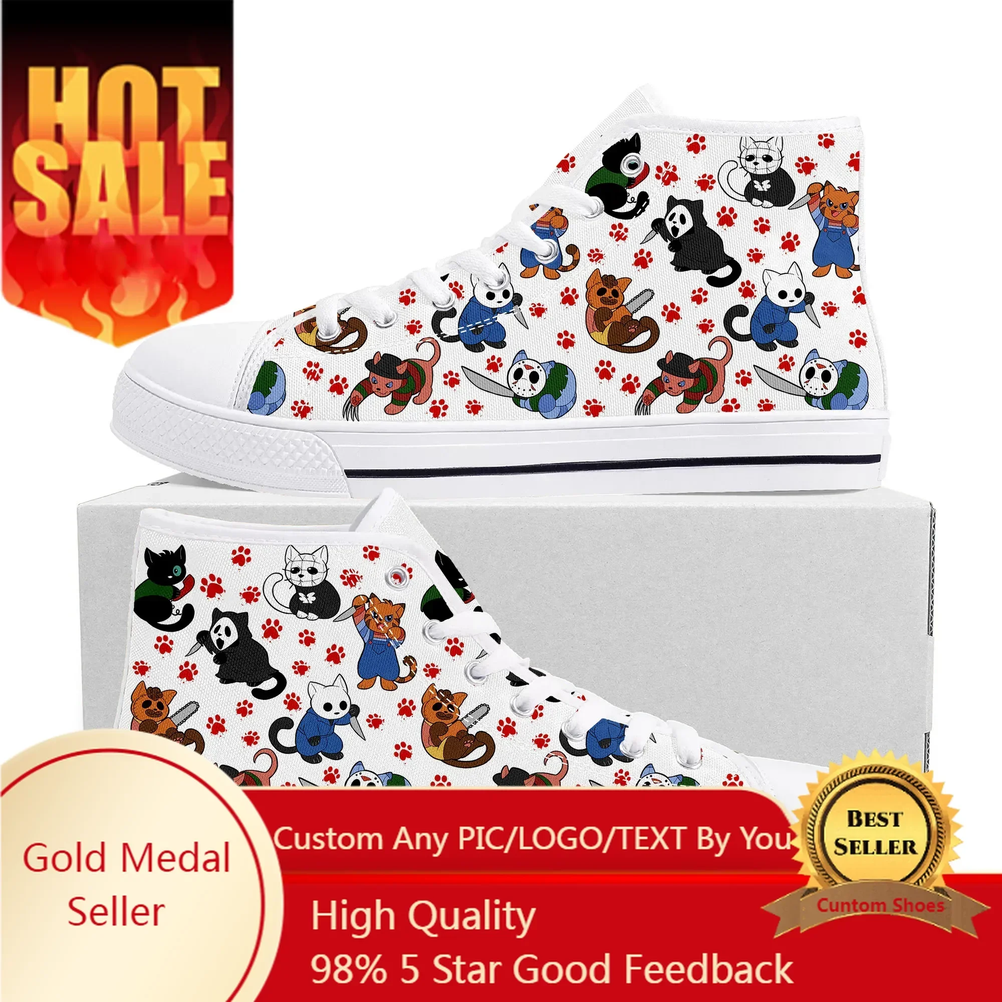 Cat Horror Movies for Cat Lovers High Top High Quality Sneakers Mens Womens Teenager Canvas Sneaker Couple Shoes Custom Shoe