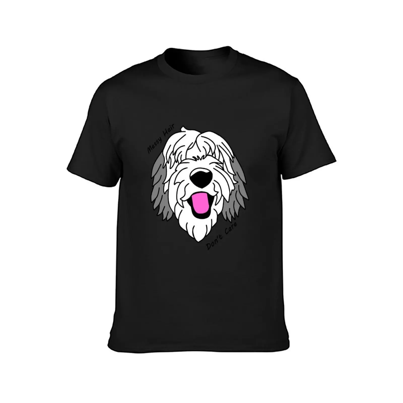 Messy Hair Don't Care Old English Sheepdog T-shirt aesthetic clothes tops plain slim fit t shirts for men