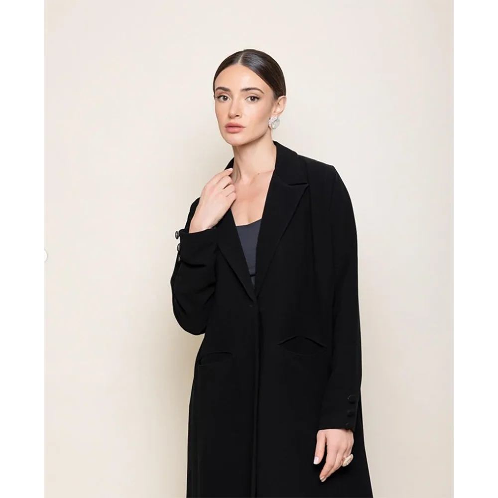 A-Linie schlanke elegante schwarze Frauen lange Blazer weibliche tägliche Mantel formale knöchel lange Kleid Jaqueta Feminina