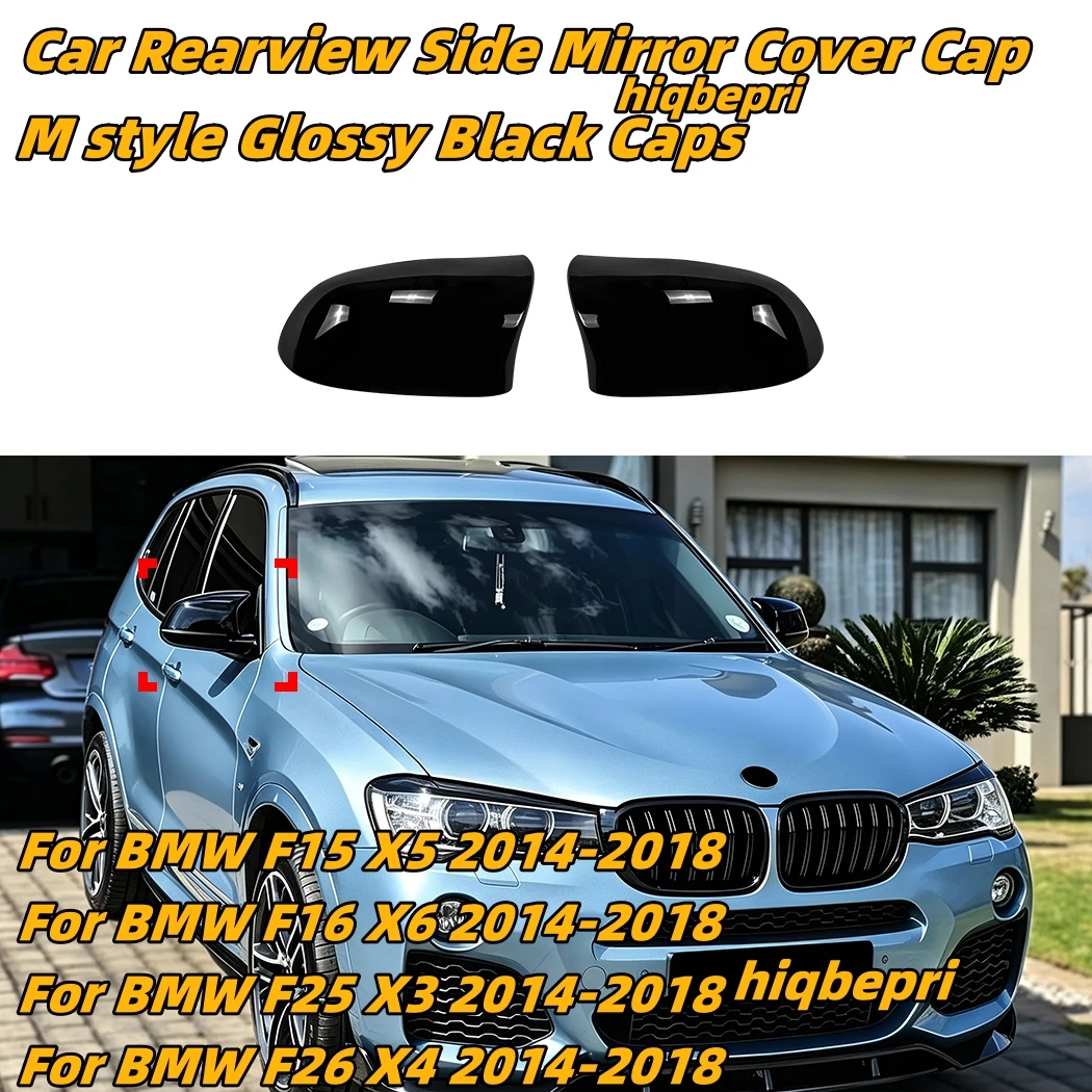 Glänzend Schwarze Auto-Seitenspiegel-Abdeckungen für BMW X3 X4 X5 X6 F25 F26 F15 F16 2014-2018 M-Style Rückspiegel-Abdeckung