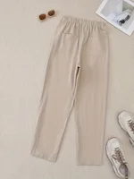 Plus Size Women's Solid Color Casual Straight-Leg Button Pants Dark Blue Comfortable All Season Wear No Stretch Pants - Image 2