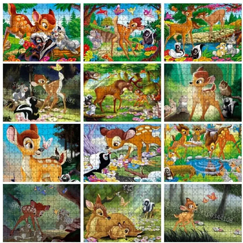 Disney filme bambi quebra-cabeças dos desenhos animados animal veados imagem 300/500/1000 peças quebra-cabeça para adultos brinquedos de descompressão presentes