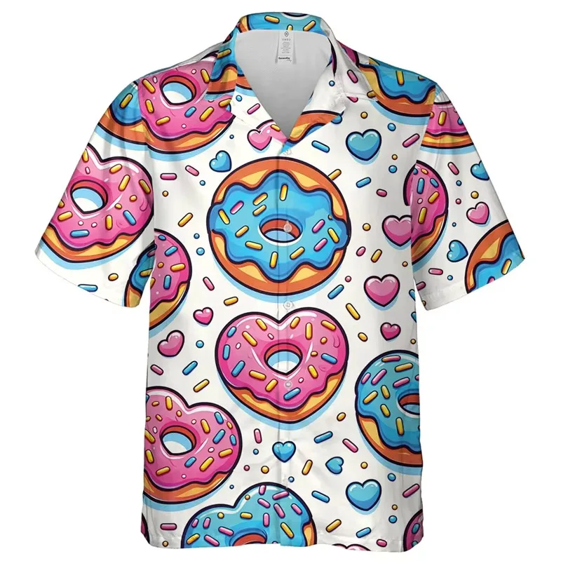 Cartoon Love Pepper and Salt Pancake Dessert Printed Men and Women's Short Sleeved Shirt Sweet Style Versatile Casual Shirt