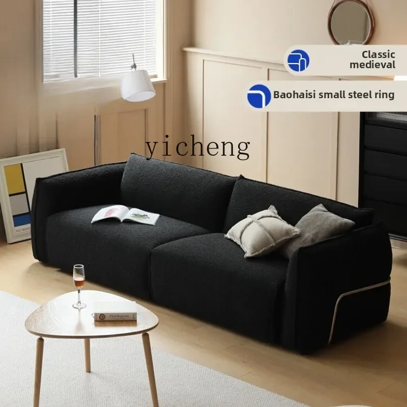 L23 Sofa Fabric Retro Light Luxury Straight Row Simple Black Three-person Minimalist Sofa