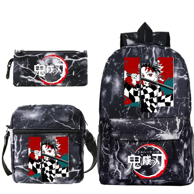 Kids Anime Backpack Demon Slayer School Backpack Shoulder Bags Pencil Bag 3pcs Set Girl Boy School Bags Students Travel Bagpack