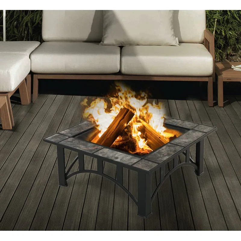 

33-дюймовые уличные комоды, многофункциональная дровяная каминная камера для патио с покером и верхней рамкой из керамической плитки для заднего двора, кемпинга