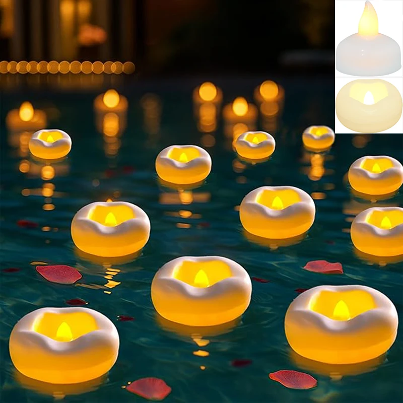12/24Pack Waterproof Flameless Floating Tealights Candle Flickering LED Candles For Wedding Party Pool Fountain SPA Home Decor