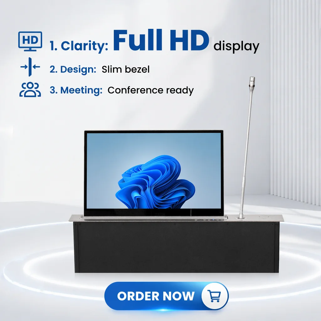 Silver/Black Paperless Lift Monitor LCD Conference System With MIC Durable Lifting for Efficient Meeting Presentations