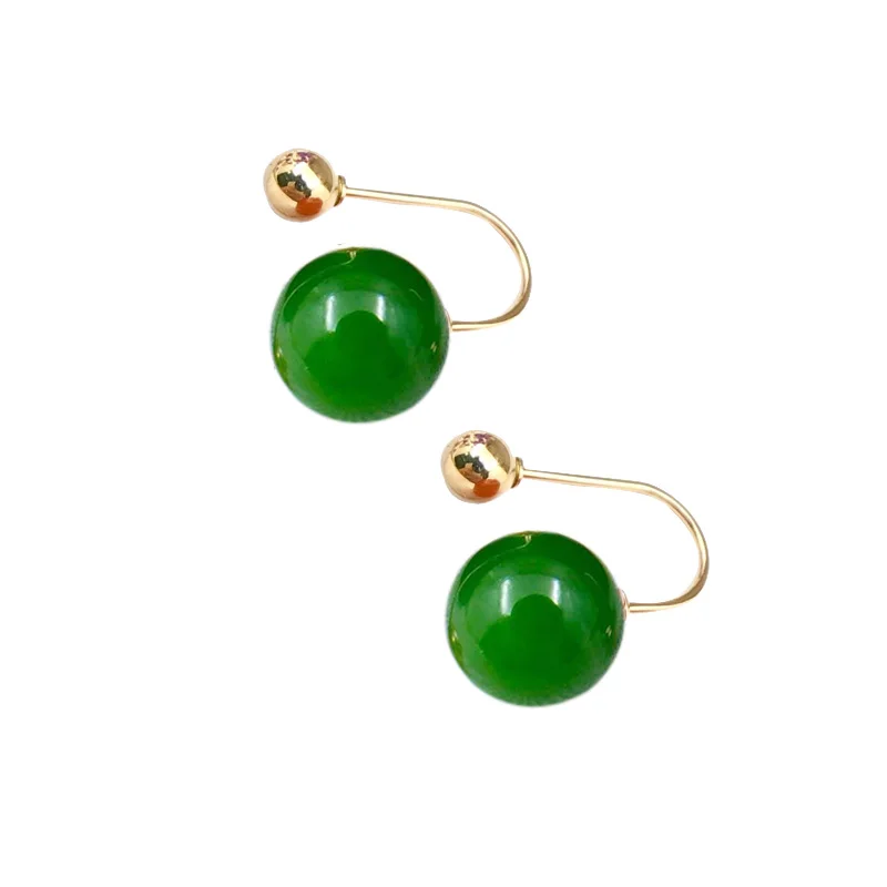 SHILOVEM 18k Gold Green Jasper Stud Earrings New Birthday Christmas Gift Fashion Wholesale Women 8mm yze080815by
