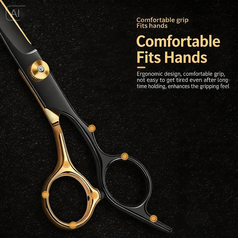 Professionelle Haarschneideschere, Haarschneideschere für Zuhause/Friseursalon, Effilierschere aus Edelstahl, Schwarz-Gold – Detail 2