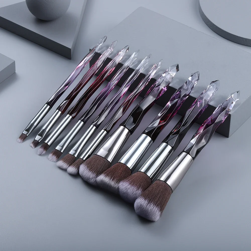5-10 brocha de maquillaje púrpura, base sintética de calidad, sombra de ojos correctora de contorno en polvo suelto, herramienta de maquillaje profesional