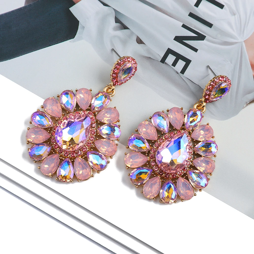 Vintage Sparkly Crystal Glass Big Hanging Dangle Earrings For Women Trend Luxury Corlorful Water Drop Summer Jewelry Accessories