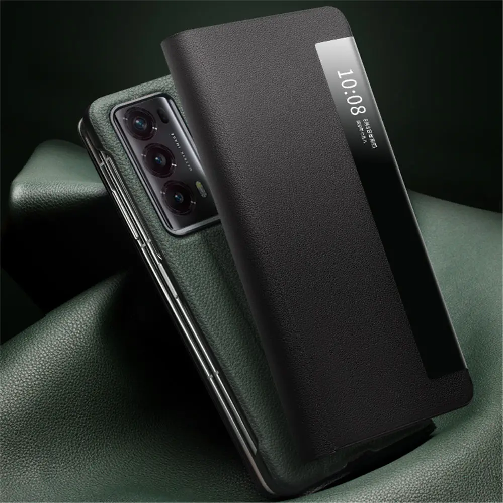 QIALINO 本物の牛革フリップケース Honor Magic V2 スマートウィンドウビューホルダーカバー