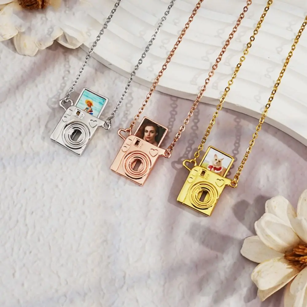 Stainless Steel Photo Frame Necklace Retractable DIY Photo Album Necklace Butterfly Neck Jewelry Accessories