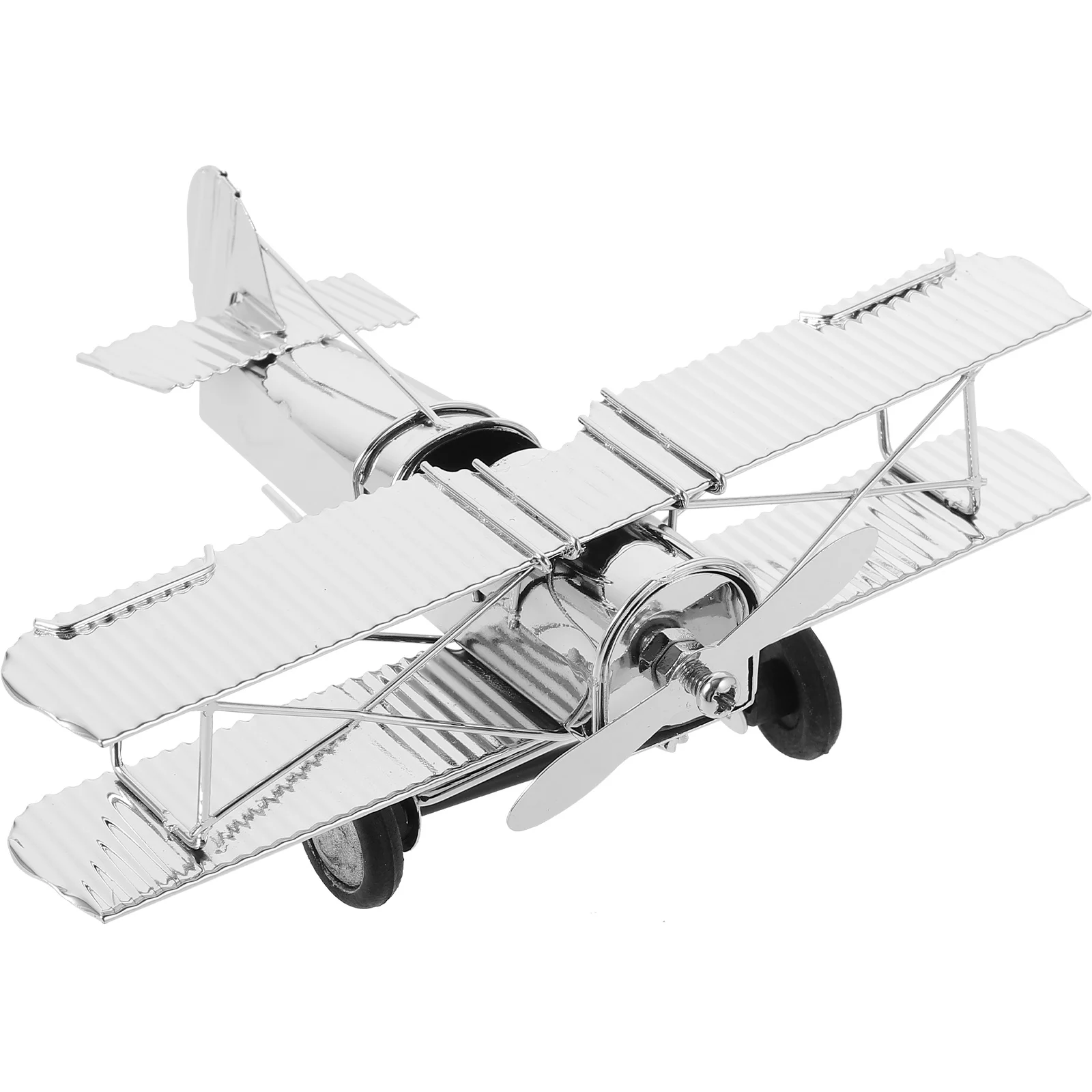 Cake Toppers Biplane Airplane Model Metal Miniature Decorate Vintage Child Aircraft Photo Prop