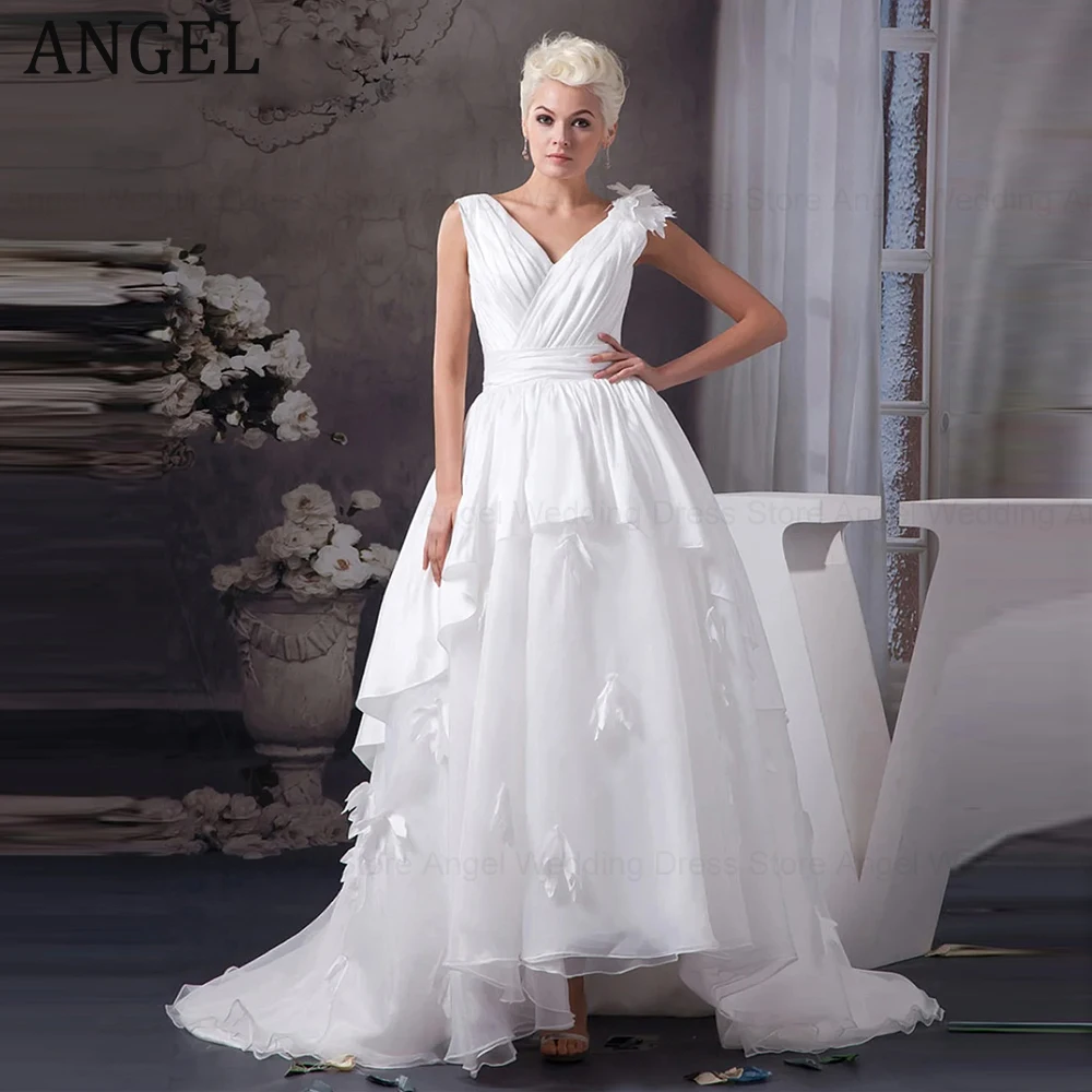 

ANGEL Elegant 3D Flower Tank Sleeve Wedding Gown Romantic Deep V-neck Floor-length Bridal Dress Beach Vestidos De Novia