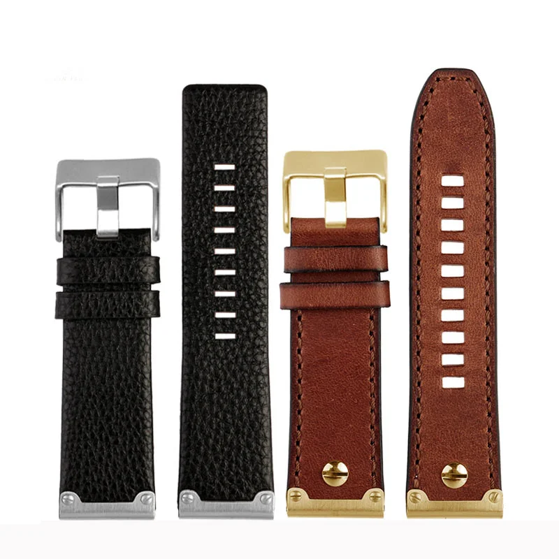 디젤 시계 용 빈티지 소 가죽 시계 스트랩 DZ4476 DZ4305 DZ7357 가죽 스트랩 26MM, 금속 조인트 시계 밴드 액세서리