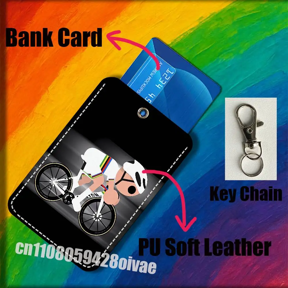 

For ID Clips Credit Bank Bag Bus Meal Card Holder Cover Pocket Ornament Keychain T-Tour de France Bike Bicycle