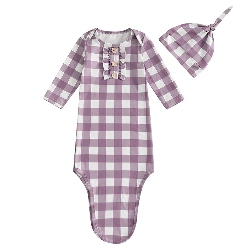 

Toddler Girl Sleeping Sack Plaid Print Long Sleeve Baby Wearable Blanket Swaddle Sleep Bag and Hat Set for Newborn