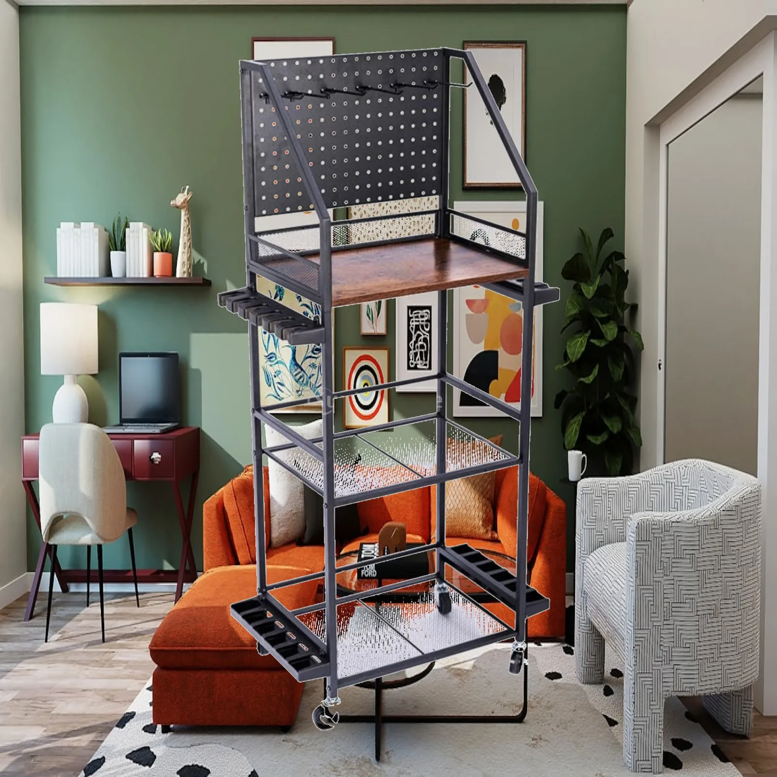 Fishing Rod Storage Cart Metal Rod Rack Organizer Shelf for Cabin Fishing Rod Wall Holder Installation