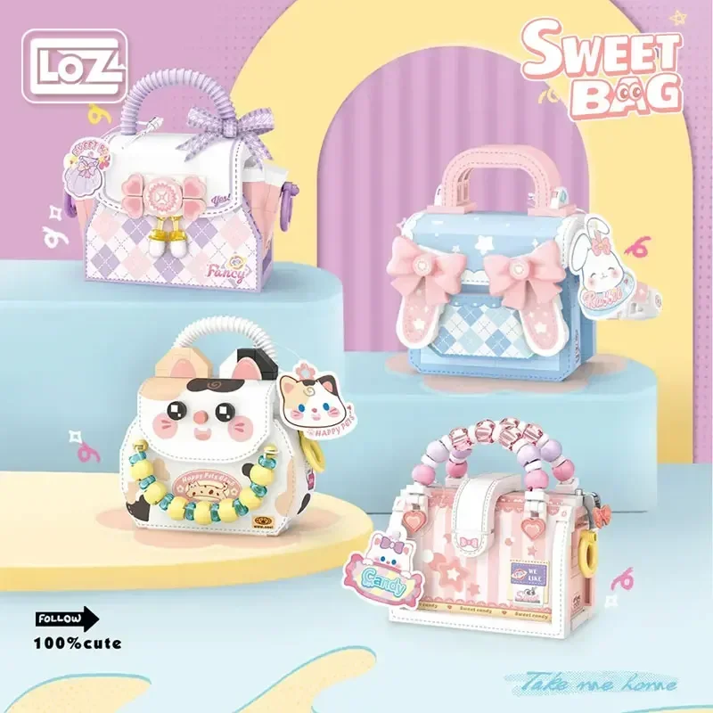 

Cute Cartoon Handbag Building Blocks Kit Mini Purse Bricks with Bowknot Decor Creative Collection Assembly Toy for Kids Adults