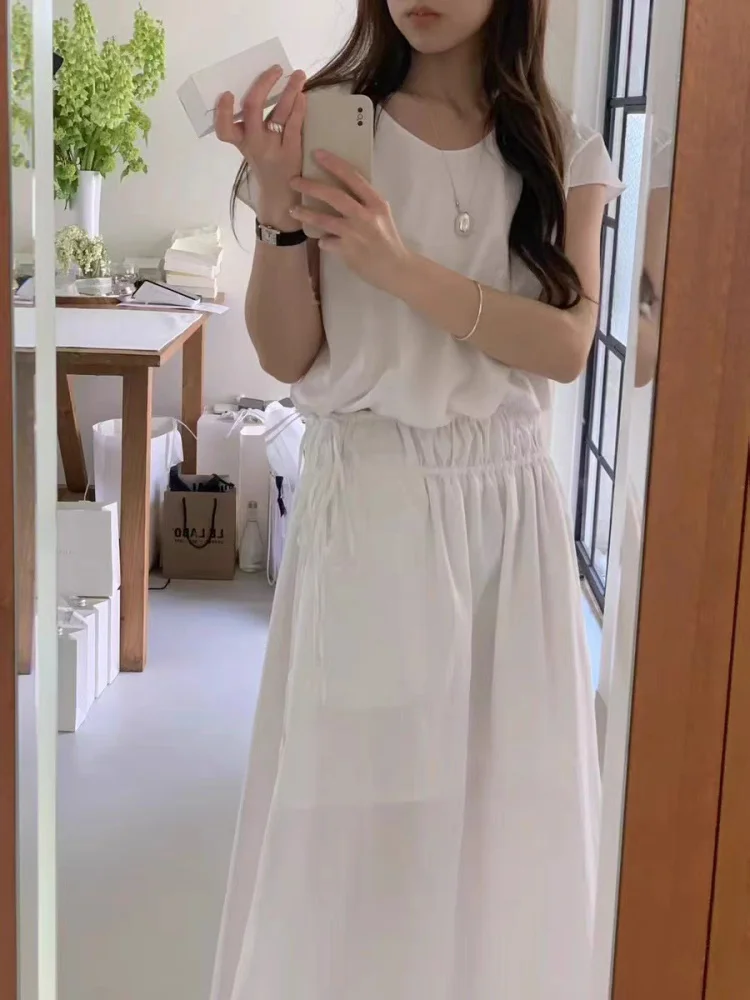 

Korean Style Shirt Skirt Set Women's Two-Piece Suite Elegant Fashion Summer New Arrival Dongdaemun Ouce Cotton round Neck Sho...