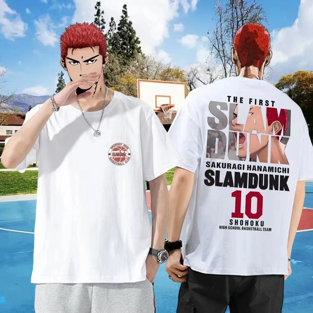 

New Sakuragi Blossom Road Short Sleeve Akagi Haruko T-Shirt Couple SLAM DUNK Summer Loose Cotton Men's Summer Tee Casual Top