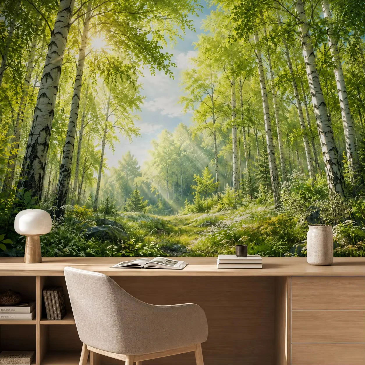 Custom Birch Tree Forest Wallpaper Sunlight Nature Landscape Wall Mural Home Decor Living Room Self adhesive canvas wallpaper