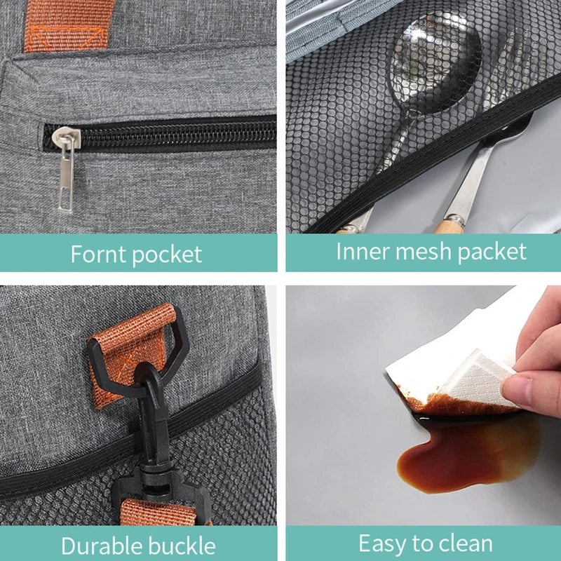 1PC Borsa per il pranzo di grande capacità Doppi strati Isolamento termico Borsa da picnic Borsa per la conservazione di bevande alimentari con tracolla Borse termiche