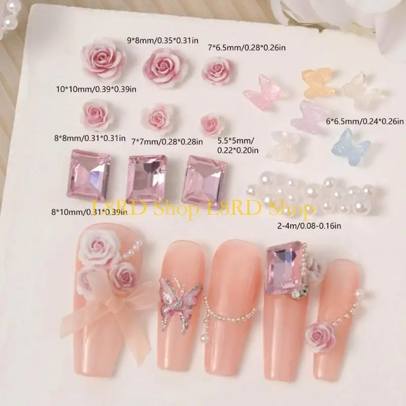 L8rd charmes fleurs ongles art charmes ongles rectangle ongles