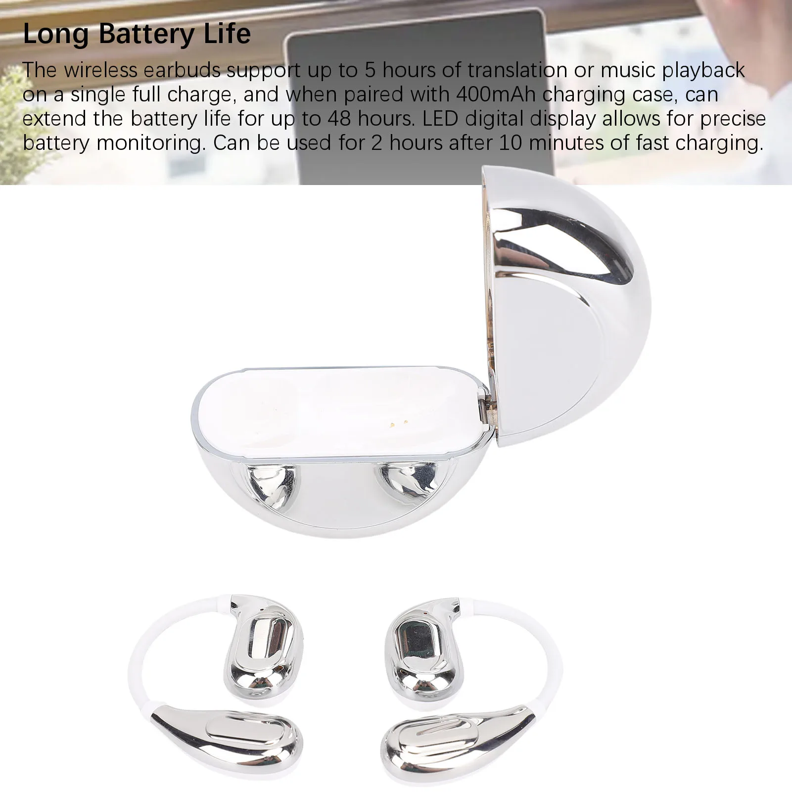 سماعات أذن للترجمة بالذكاء الاصطناعي 164 لغة في الوقت الحقيقي، تحكم باللمس، شاشة LED، سماعات بلوتوث لتعلم الأعمال والسفر