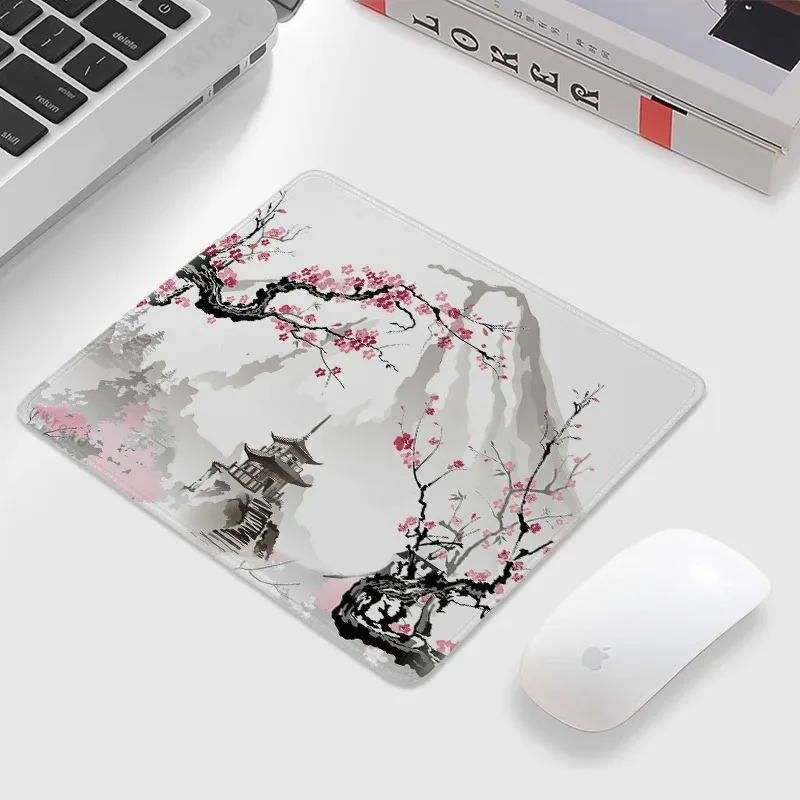 New Chinese Style Ink Plum Blossom Mouse Pad, Zen Mountain Pagoda Desk Mat