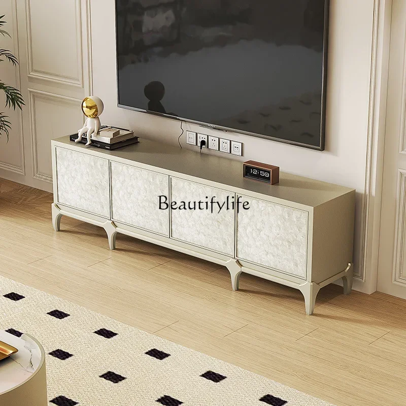 

LXAmerican shell solid wood light luxury home living room floor TV cabinet high-footed cabinet