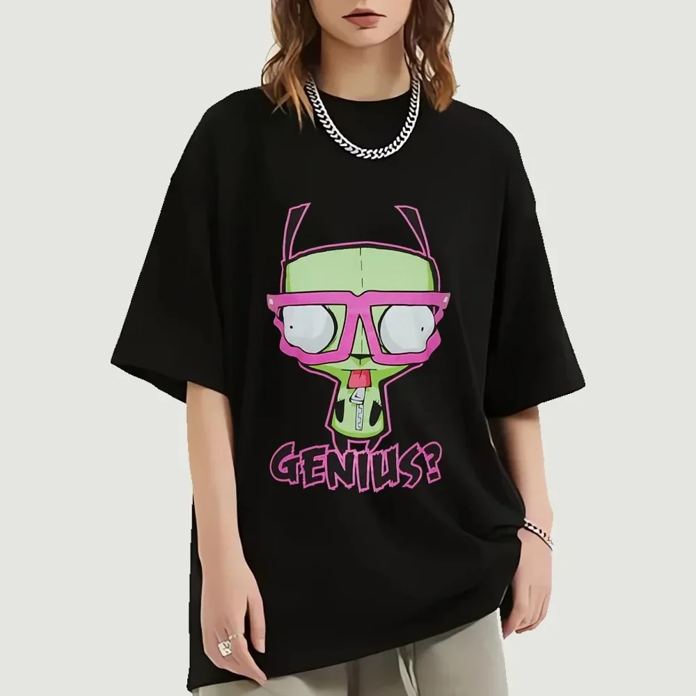 

Invader Zim Girl Genius аниме-принт, футболка из 100% хлопка для мужчин и женщин, футболка большого размера с короткими рукавами, летние модные топы для одежды