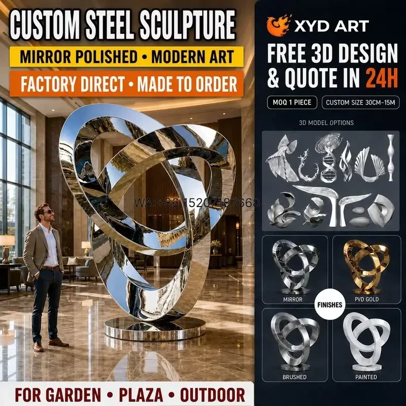 Wmwmnu Custom 304 Stainless Steel Mirror Polished Mobius Strip Abstract Sculpture for Hotel Lobby Indoor Luxury Modern Art