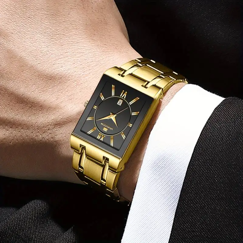 VA VA VOOM Relogio Masculino Watch Men Square Mens Watches Top Brand Luxury Golden Quartz Stainless Steel Waterproof Wrist Watch