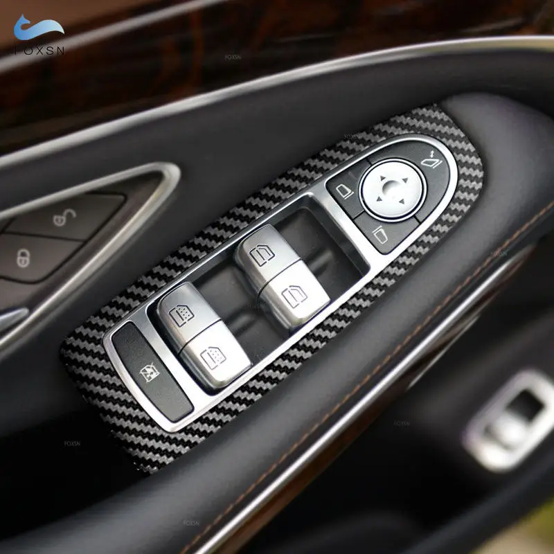 

Для Mercedes Benz S Class 2014-2020 LHD стиль из углеродного волокна автомобильные аксессуары переключатель подъема двери, окна, кнопка рамки, накладка