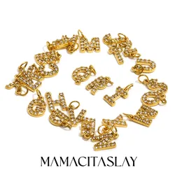 MamacitaSlay Cute Shiny Rhinestone Mini 26 Initial Letter DIY 316L Stainless Steel Charms Jewelry Accessories Round Chain Women