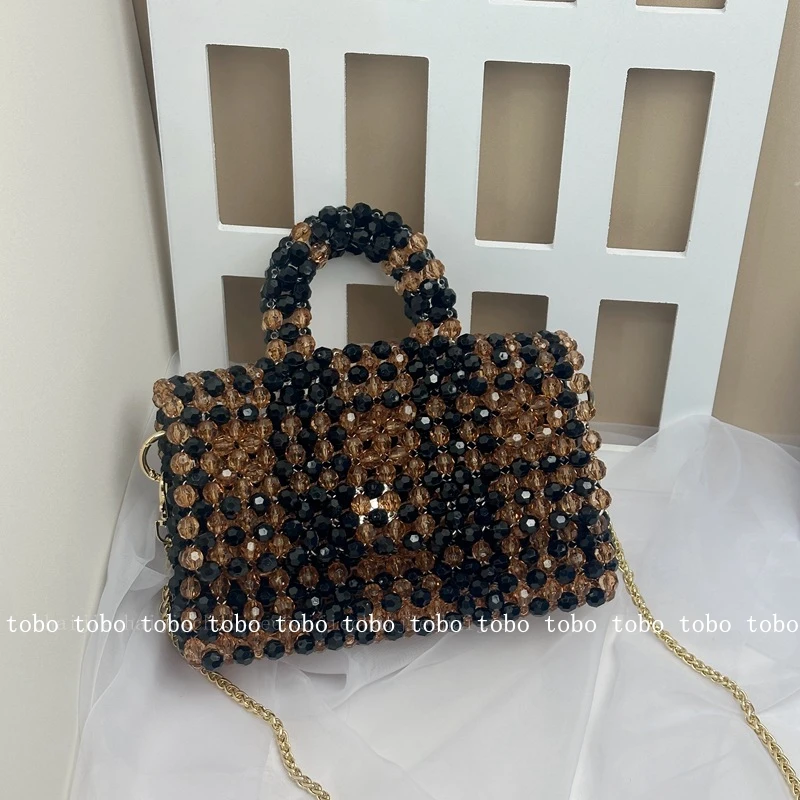 SHINE Original Trendy Color Matching Acrylic Hand Bags for Women Vintage Large Capacity Homemade Beaded Totes Ladies Party Bags