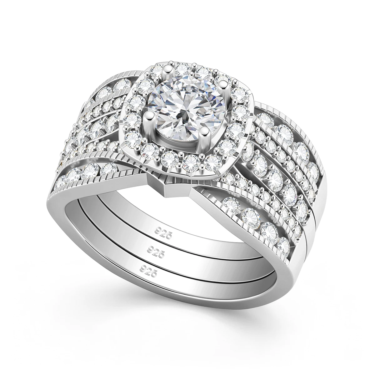 Women's Wedding Ring Set with 1CT Moissanite 3 Piece Stackable Ring 925 Sterling Silver Fine Engagement Jewelry for Brides