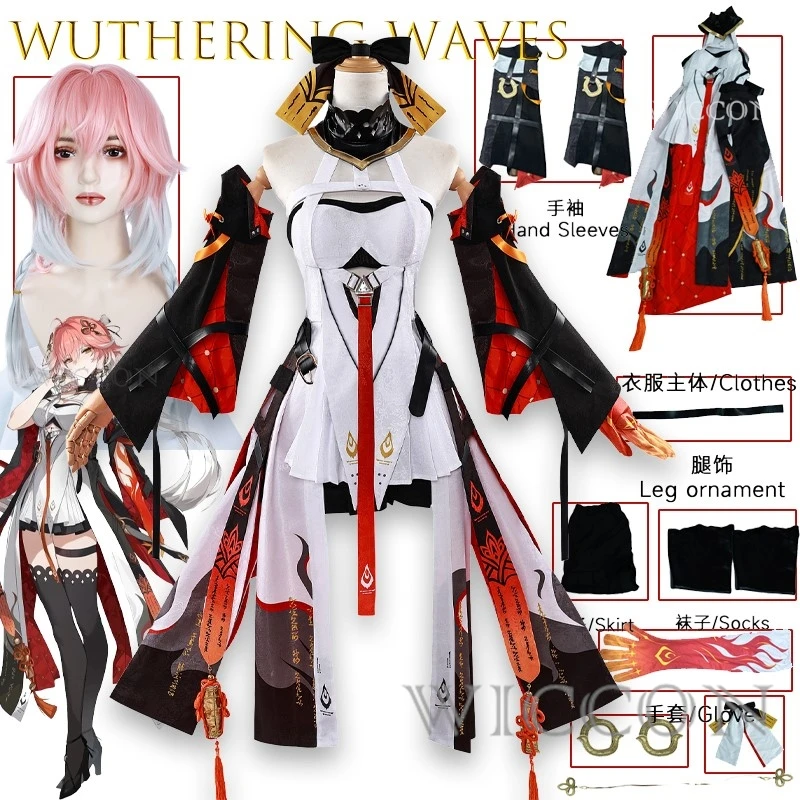 

Wuthering Waves Changli Cosplay Dress Uniform Wig Anime Party Role Play Halloween Outfits Woman Disfraz Mujer