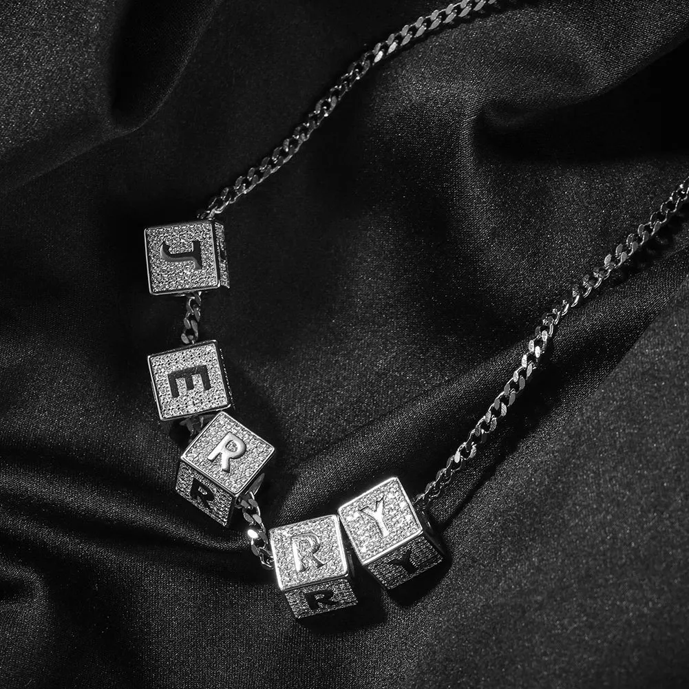 Uwin DIY Block Initial Letter Number Pendant Custom Cube Name Box Chain Choker Fashion Charm Hip Hop Jewelry Gifts view 5