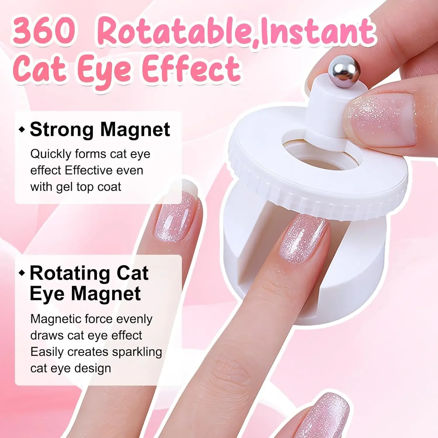 Rotating Cat Eye Nail Magnet Wide Light Glass Bead Effect Multifunctional Strong Automatic Nail Art Magnetic for Gel Nail Polish