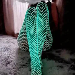 Night Fluorescent Women's Long Socks Fishnet Body Stockings Curve Lingerie Mesh Fabric High Waist Sex Tights Sexy Bodysuits