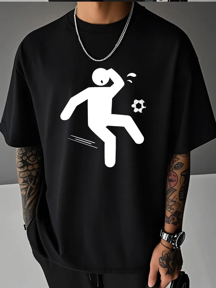 Men Summer Crew Neck T Shirt Funny Stick Figure Football Graphic Tees Loose Short Sleeve Sport Soccer Print Daily Tops