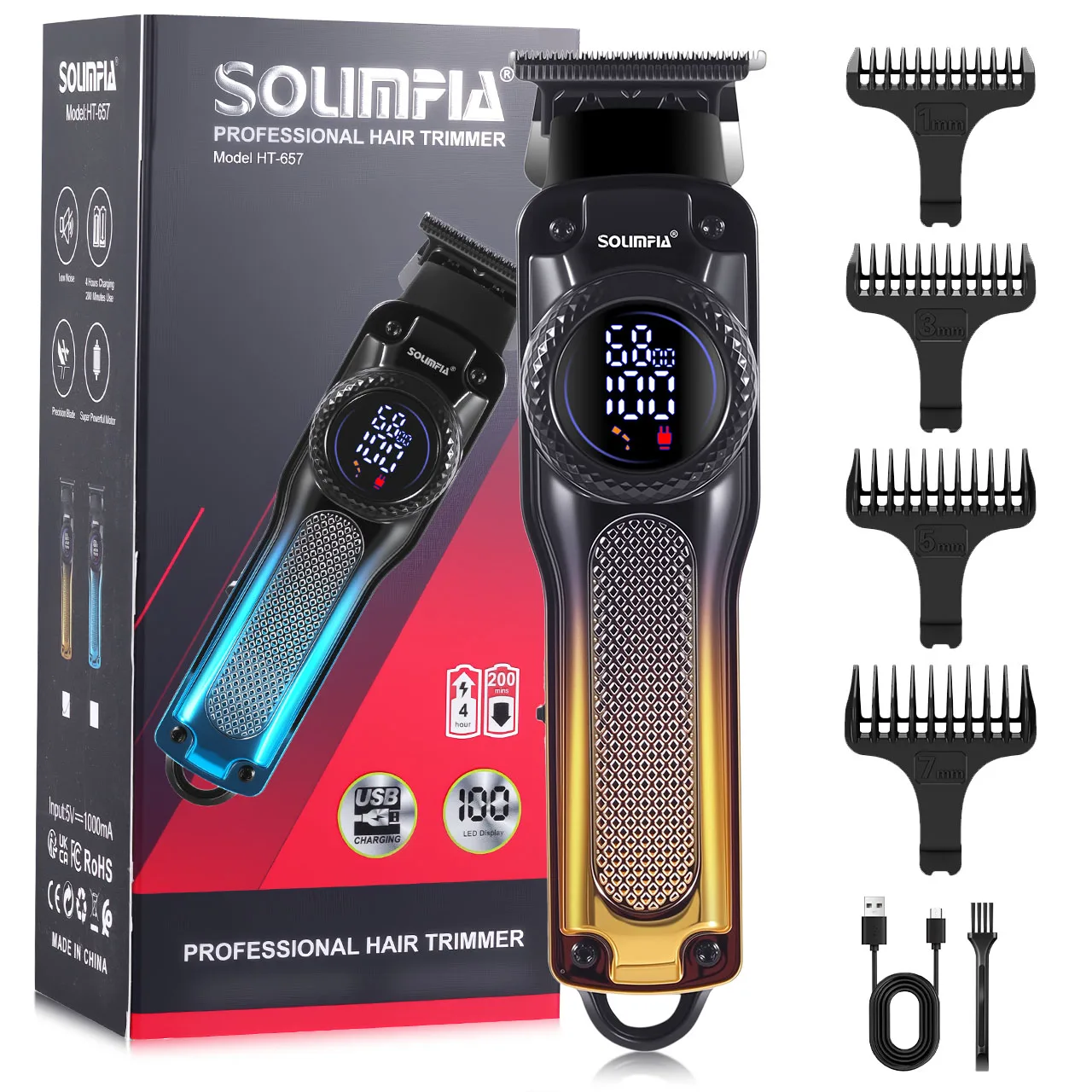 Solimpia New Men's Oil Head Electric Clipper with LCD Display USB Charging High-power Electric Hair Clipper for Salon