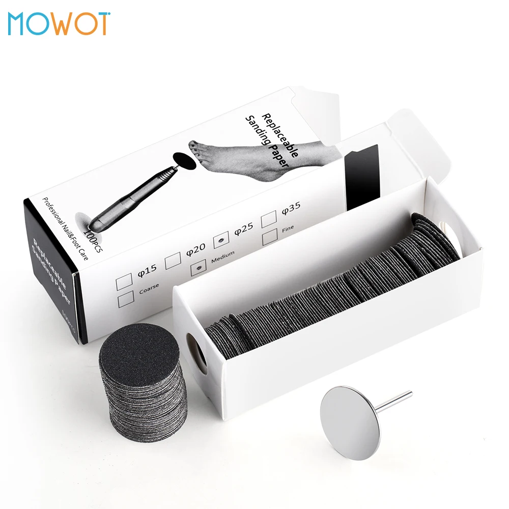 MOWOT 25/35MM Replaceable Sanding Paper Pedicure Discs for Foot Dead Skin Cuticle Callus Removal Foot Rasp Files Manicure Tools
