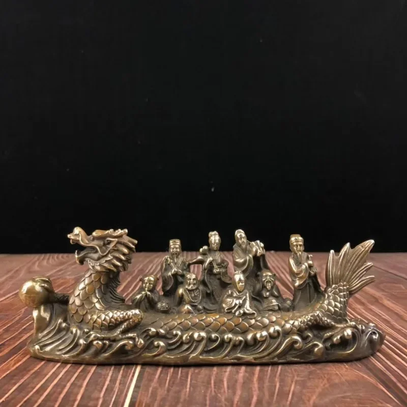 

Antique Copper Dragon Boat Eight Immortals Statue Desktop Ornament Feng Shui Figurines Living Room Home Decor Crafts Accessories