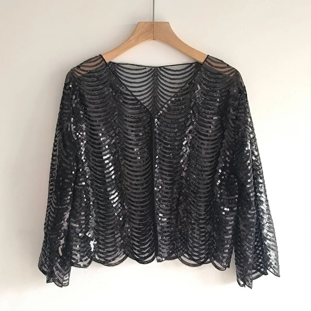 Colorful V-neck Cut-out Trendy Shawl Cropped Mesh Sequin Versatile Sunscreen Top Temperament Cardigan